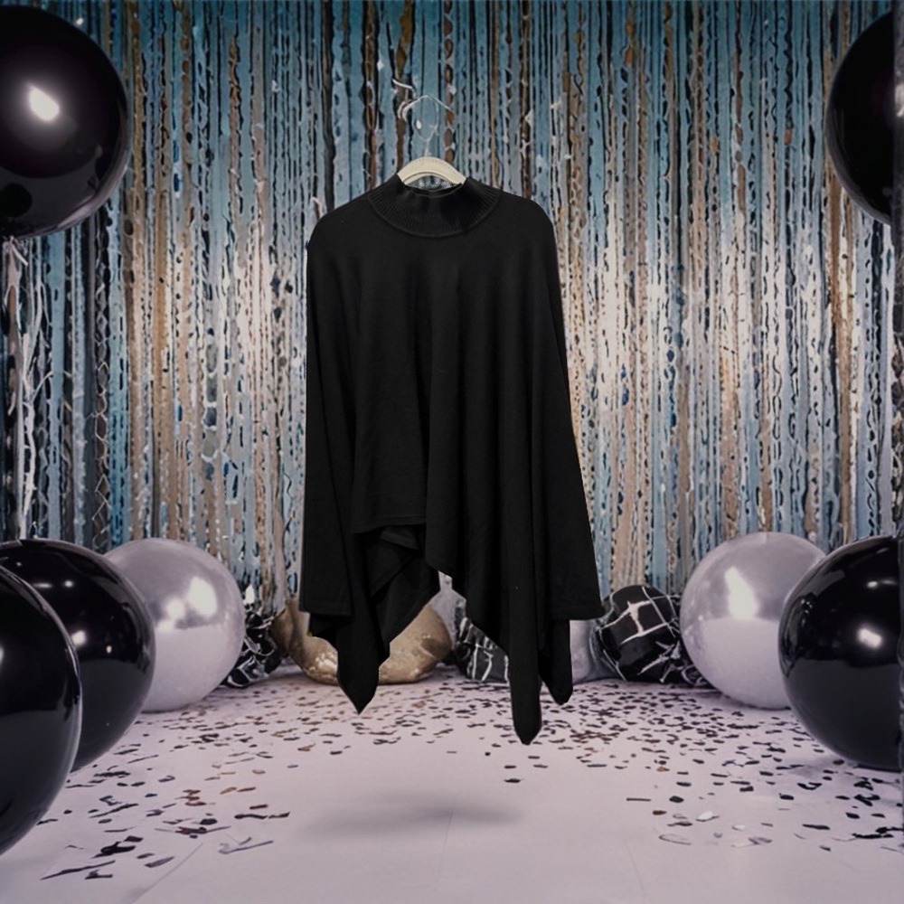 LAUREN by Ralph Lauren Rabbit Fur Elegant Black Poncho